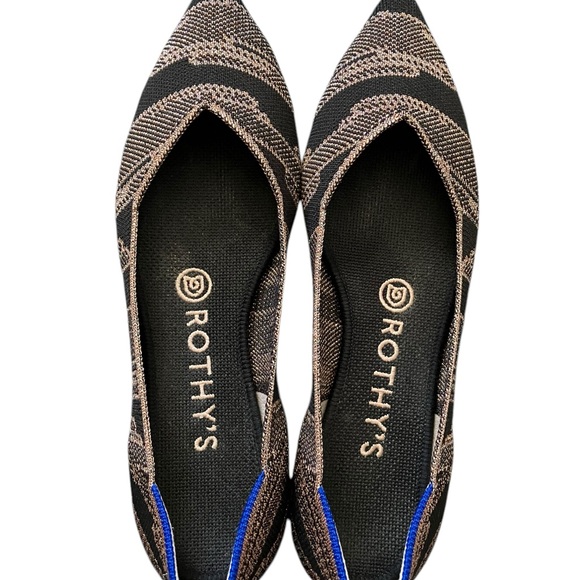 Rothys The Point Golden Shimmer Retired Rose Gold & Black Ballet Flats - Picture 4 of 9